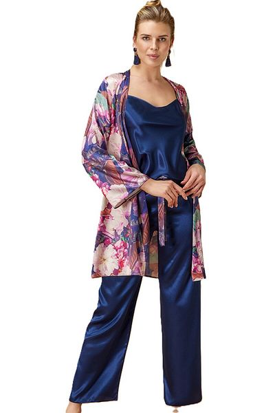 Loule Set pijamale de damă cu imprimeu satinat bleumarin - L.N0.U1.RT.05