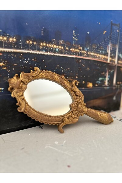 busraconcept Kahverengi gold eskitmeli el aynası