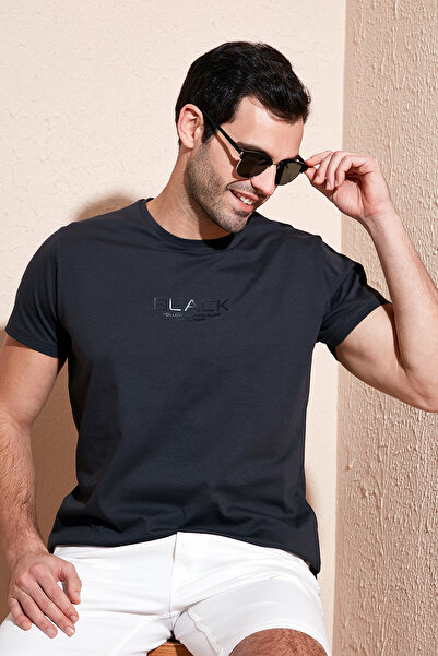 Buratti Мъжка памучна тениска с кръгло деколте Slim Fit - 541FOLLOW