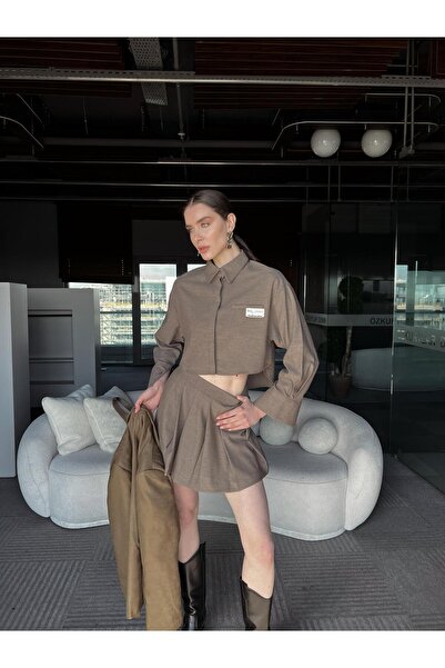TamSeninTarzin Elisa Crop Gömlek Pİle Detaylı Şort Etek Takım