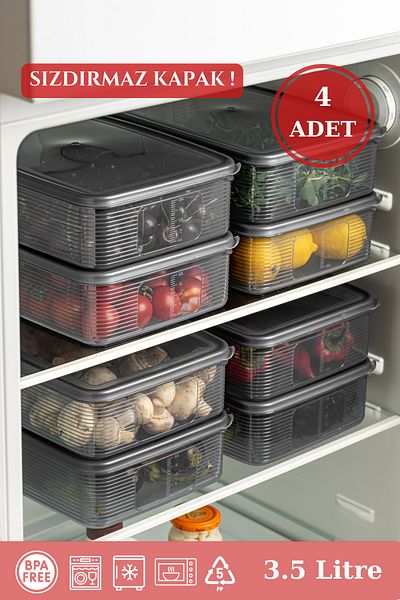BRAMBLE LIFE 4 Pieces Anthracite 3.5 Lt Rectangular Storage Set with Leak Proof Indicator