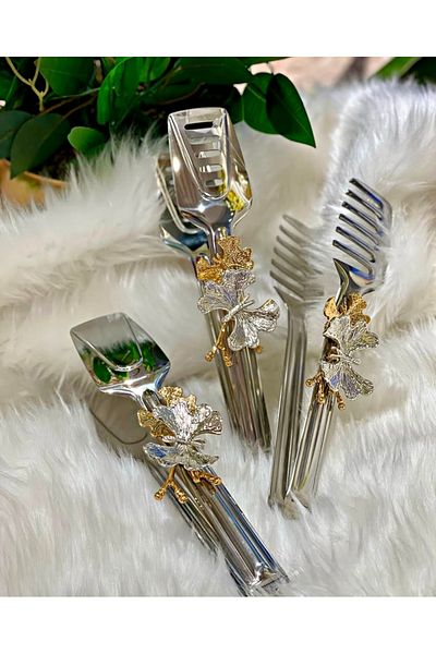 Sillage Home Titanium Plated 3-Piece Luxury Service Presentation Set, Tongs Set