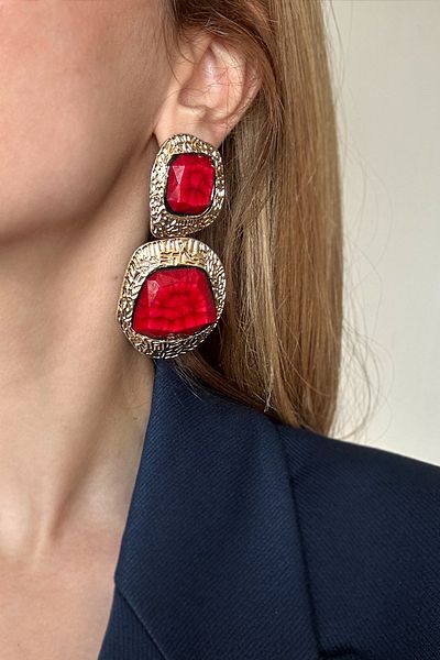 New Obsessions Square Burgundy Dangle Women's Earrings