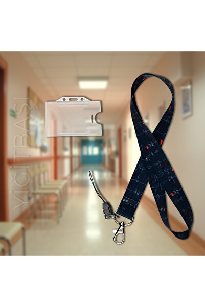 YİĞİTBAŞI KALP RİTİM Desen Boyun İpi Ve Telefon Askısı Okul ,hastane , BOYUN İPİ +ŞEFFAF YATAY KARTLIK