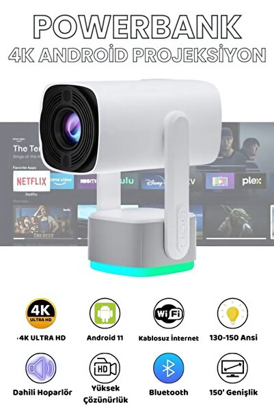 Fırsat7 K2 Projeksiyon dahili 9750mAh pil 4K HD Bluetooth Android Sinema açık Projeksiyon RGB Işıklı Low