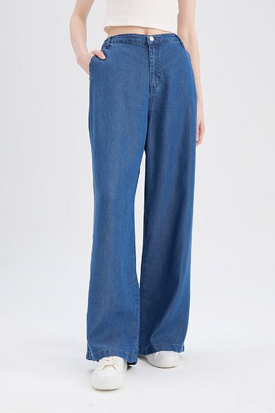 DeFacto Blugi moale cu talie înaltă - Pantaloni cu picioare largi D8239AX25SM