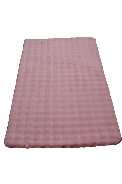 Saray Life Tavşan Tüyü Pembe Renk Peluş Bubble Serisi Özel Dokuma Tabanlı Desenli Pembe Loop Tavşan Halı