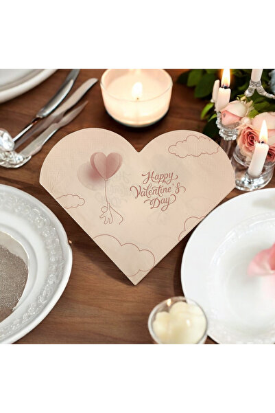 merni Büyük Kalp Şeklinde Renkli Baskılı Kağıt Peçete 32x32 Cm 10 Adet