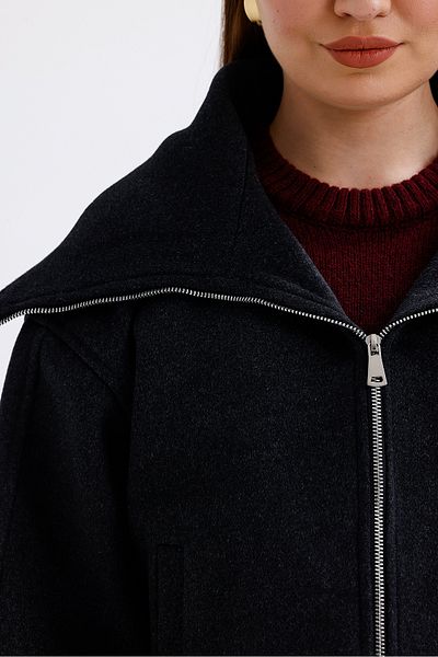 Perryes Norra Smoked Women's Short Coat - Wide Neckline and Zipper