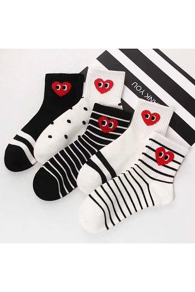 WORTHY SOCKS Опаковка от 5 раирани чорапи с шарени сърца до глезена - Комплект чифт