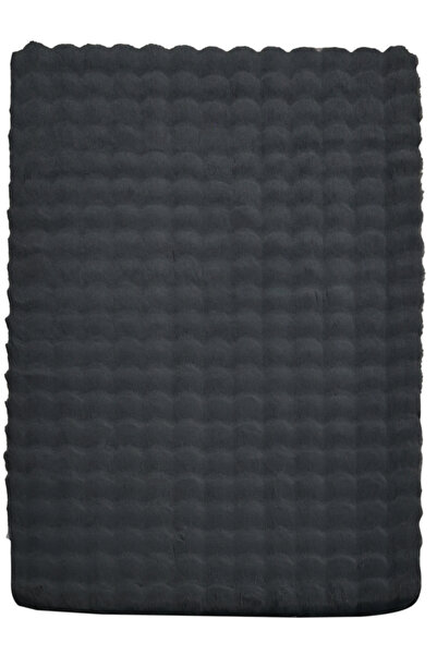 Saray Life Tavşan Tüyü Peluş Bubble Serisi Özel Dokuma Tabanlı Desenli Antras...