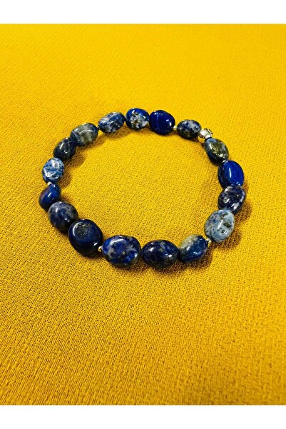 GÜMÜŞTEL EL SANATLARI أحجار كريمة طبيعية من اللازورد - سوار غير شكل ومطاط، معتمد