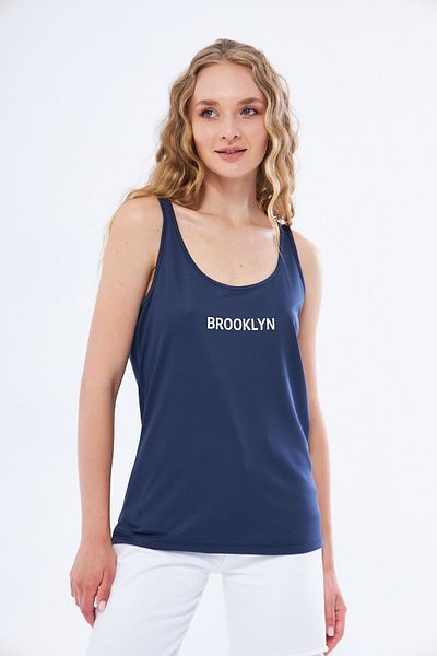 Moda Işık Navy Blue Printed Thick Strap Sports Tank Top