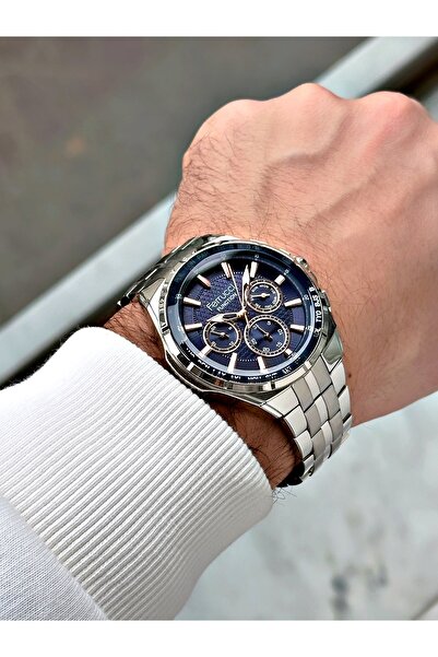 Ferrucci Fonksiyonlu Gümüş-Lacivert Renk Su Geçirmez Çelik Kordon Erkek Kol Saati