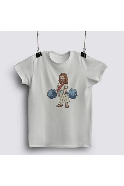 Fizello Μπλουζάκι Unisex White Fitness Bodybuilding - Αστείο δώρο γυμναστικής, σχέδιο Jesus Deadlift