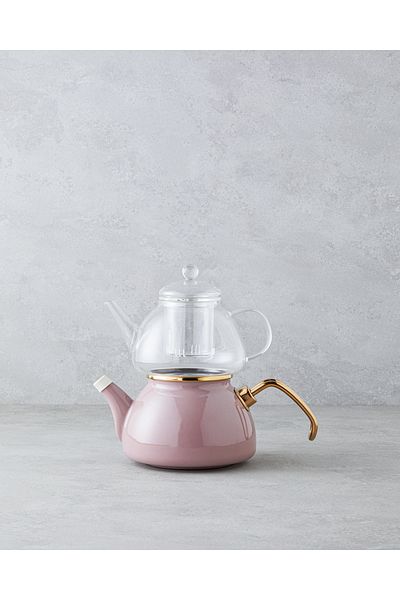 English Home Eliza Enameled Mini Teapot 0.50 Lt + 1.1 Lt Dusty Rose