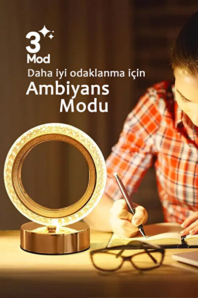 SULED Dekoratif Oval Masa Lambası Crystal Moon USB Şarjlı 3 Modlu Ambiyans Led Gece Lambası