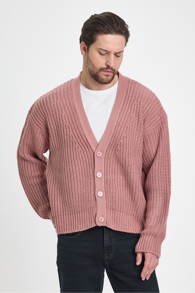 TREND KOMBİN Erkek Oversize Rose Crop Kesim Triko Hırka