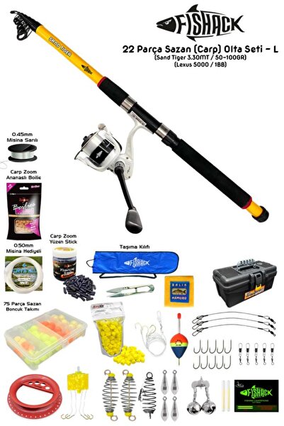 Fishack طقم صنارة صيد سمك الشبوط 22 قطعة L - 3.30MT / 50-100GR