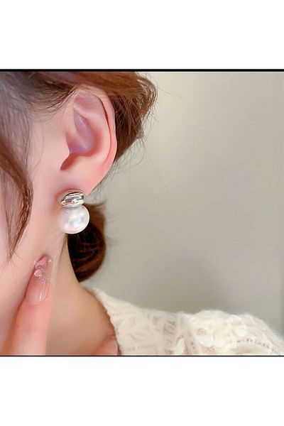 DEMOKAN Women's Oval Metal Pearl Earrings