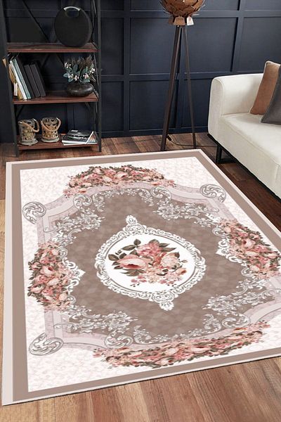 armolin Brown Floral Pattern Elastic Carpet Cover (Sponge Free) SZZ-741