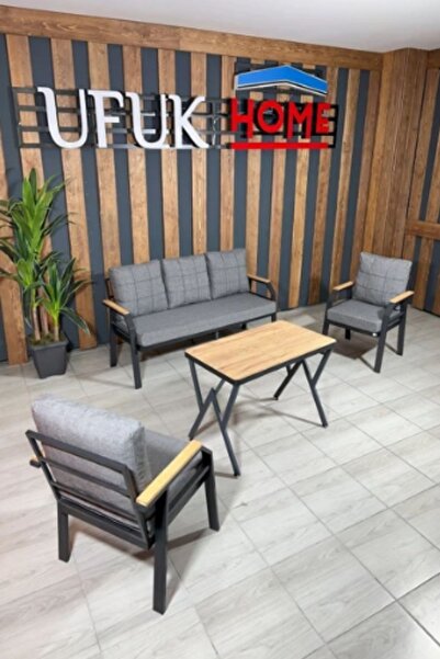UFUK HOME Kavacık 311 Masalı Gri Fermuarlı Bahçe Balkon Takımı, Salon, Teras-...