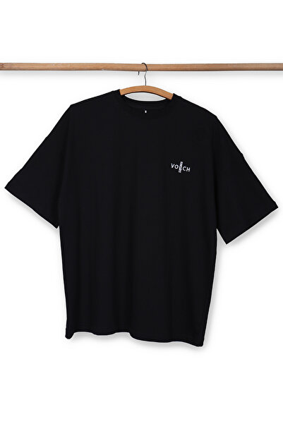 Unisex Siyah Nakışlı Oversize T-shirt
