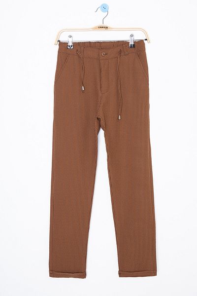 Cansın Mini Tan Double Leg Boy's Jogger Trousers with Lace-Up Waist 20040