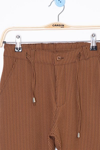 Cansın Mini Tan Double Leg Boy's Jogger Trousers with Lace-Up Waist 20040