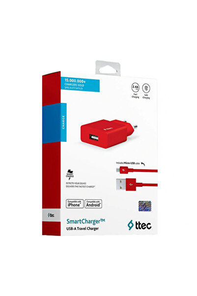 Ttec 2SCS20MK SmartCharger 2.1A Seyahat Şarj Aleti + Micro USB Kablo,Kırmızı