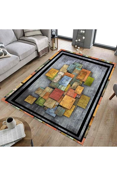 armolin Gray Yellow Checkered Velvet Appearance Elastic Carpet Cover Hoarm-526