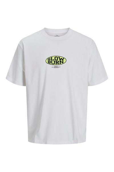 Jack & Jones Ανδρικό μπλουζάκι Jack Jones White Slow Burn - Λαιμόκοψη, Μοντέλο Ss, 12275397 -01