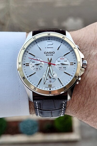 Casio Functional Men's Wristwatch with Silver Cord Bitter Brown Color Indicator