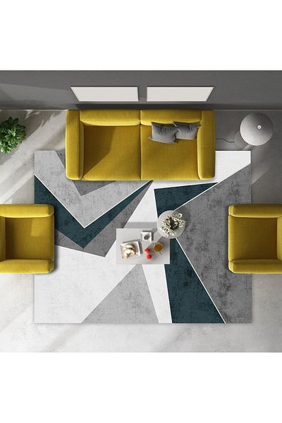 armolin Petrol Green Gray Asymmetric Patterned Velvet Look Elastic Carpet Cover (WITHOUT SPONGE) SZZ-1143