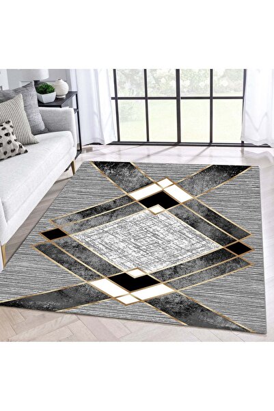 armolin غطاء سجاد مرن بنمط شريط مخطط باللون الرمادي والذهبي (مع إسفنجة) HOarm...