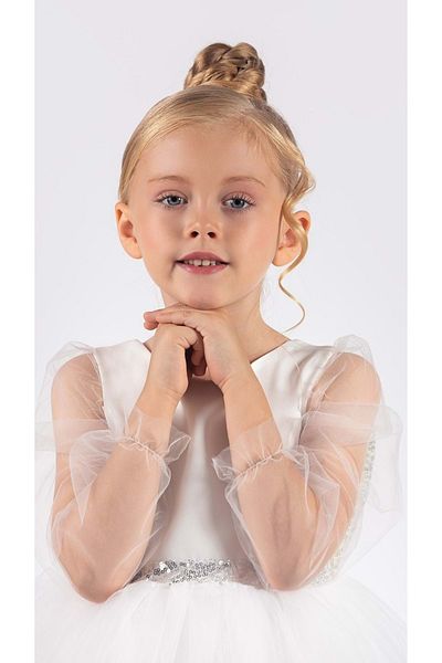 Mnk Baby&Kids Winged Girl's Chiffon Sleeve Evening Dress Mnk0534 White