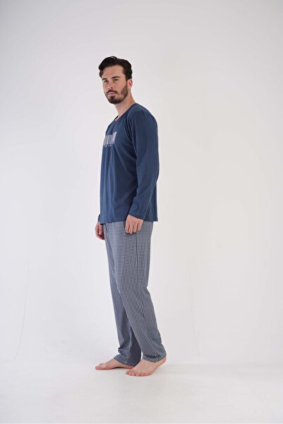 VİENETTA Чоловічий піжамний комплект великого розміру з довгими рукавами, темно-синій C2T3N0O503