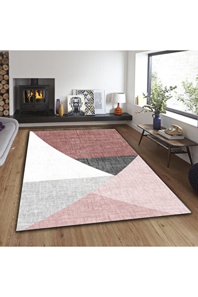 armolin Pempe Tonlu Asimetrik Desenli Kadife Görünüm Lastikli Halı Örtüsü (Sü...