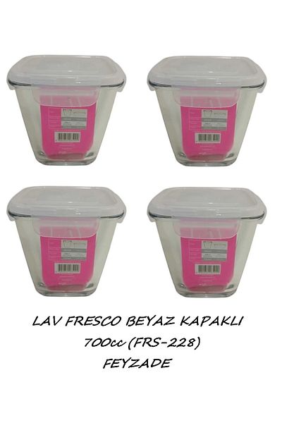 LAV Feyzade Fresco Ziplock Glass Storage Container Set 4 Pcs 700Cc White Lids (Frs-228)
