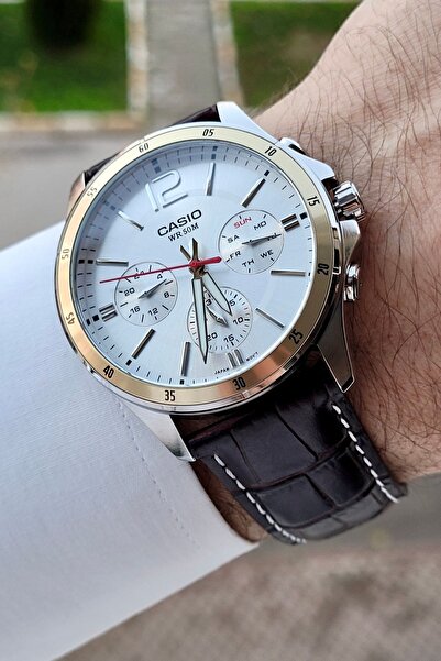 Casio Functional Men's Wristwatch with Silver Cord Bitter Brown Color Indicator