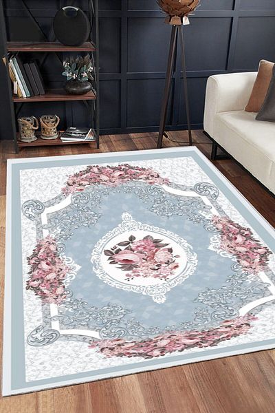 armolin Husă elastică pentru covor cu model floral albastru deschis (fără burete) SZZ-743