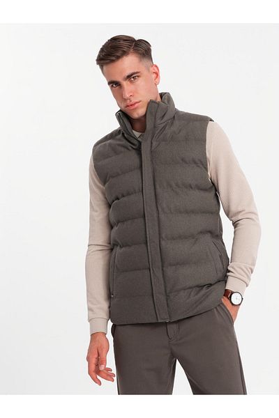 OMBRE Gesteppte ärmellose Jacke aus Wolle für Herren - Oliv-Melange V4 OM-JAVJ-0200 L/XL