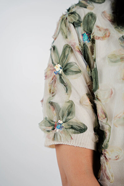 ZARİFSTORE Knitwear Blouse with organza rose detail