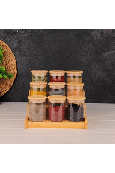 Romans 9-Piece Spice Rack Set with Bamboo Lid