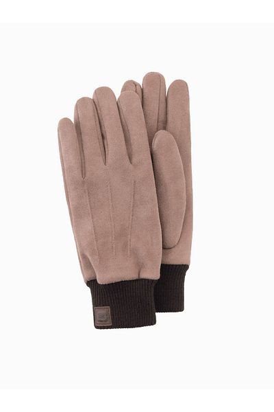 OMBRE Herrenhandschuhe aus Öko-Wildleder mit Rand - braun V2 OM-ACGL-0112 Einheitsgröße