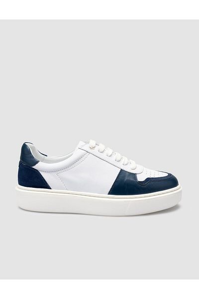 Cabani 100% Genuine Leather White - Blue Lace-Up Men's Sneakers