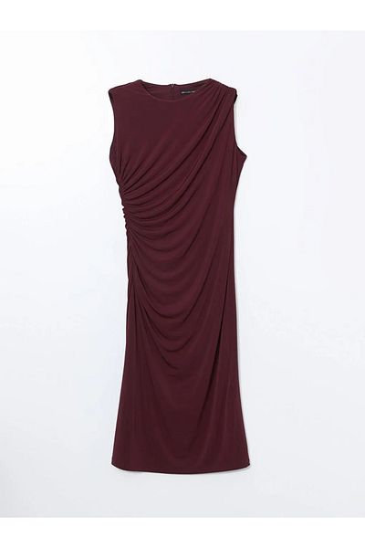 LC Waikiki Rochie de damă LCWAIKIKI Clasic Burgundy cu decolteu