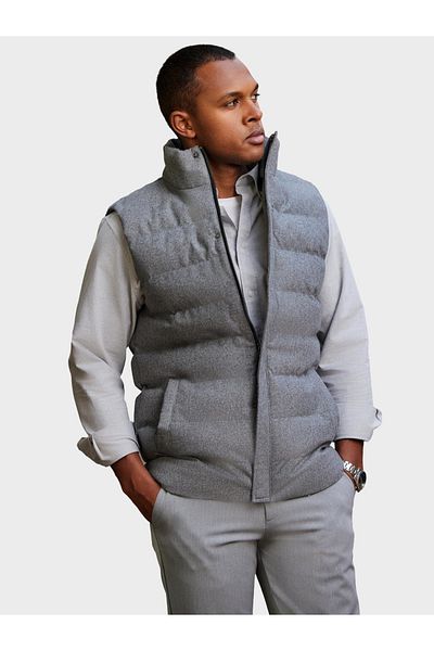 OMBRE Gesteppte ärmellose Jacke aus Wolle für Herren - grau meliert V1 OM-JAVJ-0200 S/M