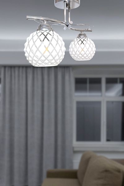 Fer Avize Rengin Modern Chrome Color 2-Piece Glass Chandelier Living Room - Kitchen - Bedroom