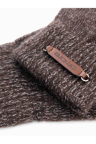OMBRE Herren Strickhandschuhe mit Wolle - braun melange V2 OM-ACGL-0110 Einheitsgröße